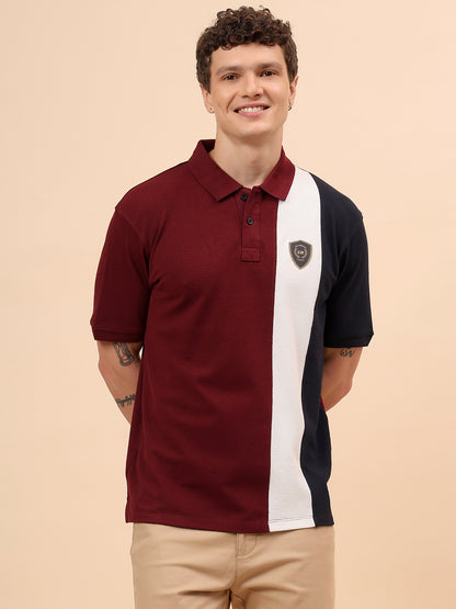 T-Shirt for Men | Breathable & Soft with Color Fastness Regular Fit Polo Neck Poly Cotton Fabric Colour Block Pattern