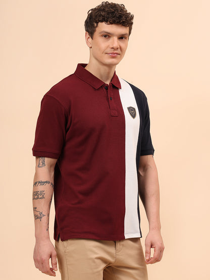 T-Shirt for Men | Breathable & Soft with Color Fastness Regular Fit Polo Neck Poly Cotton Fabric Colour Block Pattern