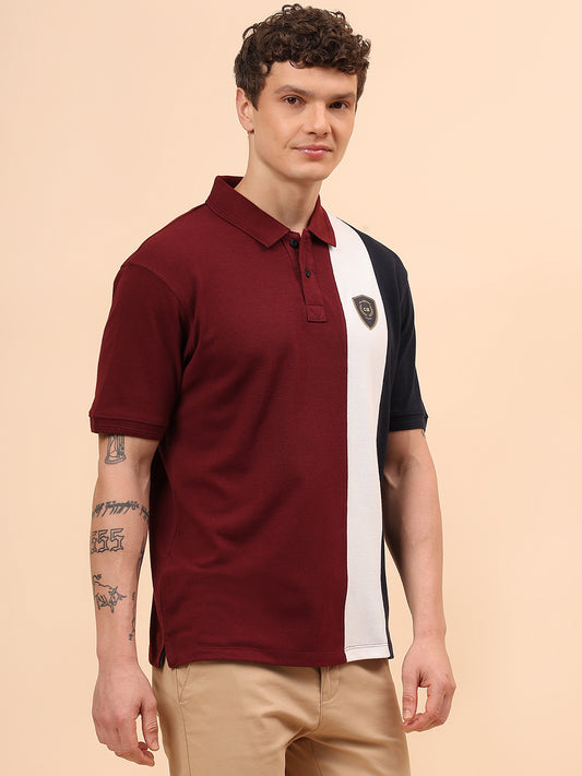 T-Shirt for Men | Breathable & Soft with Color Fastness Regular Fit Polo Neck Poly Cotton Fabric Colour Block Pattern