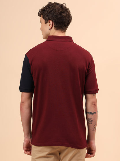 T-Shirt for Men | Breathable & Soft with Color Fastness Regular Fit Polo Neck Poly Cotton Fabric Colour Block Pattern