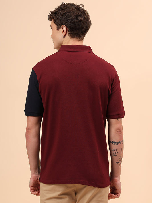 T-Shirt for Men | Breathable & Soft with Color Fastness Regular Fit Polo Neck Poly Cotton Fabric Colour Block Pattern