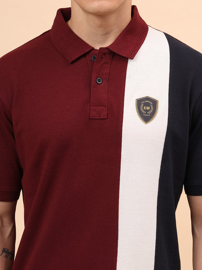 T-Shirt for Men | Breathable & Soft with Color Fastness Regular Fit Polo Neck Poly Cotton Fabric Colour Block Pattern