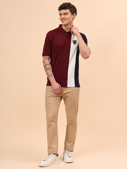 T-Shirt for Men | Breathable & Soft with Color Fastness Regular Fit Polo Neck Poly Cotton Fabric Colour Block Pattern