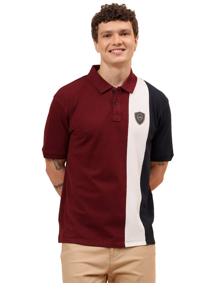 T-Shirt for Men | Breathable & Soft with Color Fastness Regular Fit Polo Neck Poly Cotton Fabric Colour Block Pattern