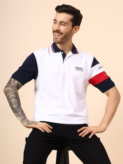 T-Shirt for Men | Breathable & Soft with Color Fastness Regular Fit Polo Neck Cotton Blend Fabric Colour Block Pattern