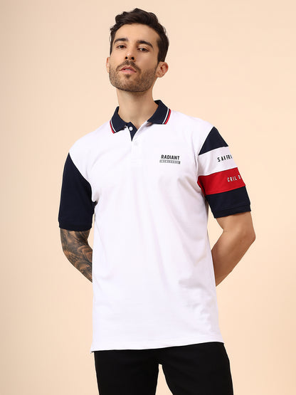 T-Shirt for Men | Breathable & Soft with Color Fastness Regular Fit Polo Neck Cotton Blend Fabric Colour Block Pattern