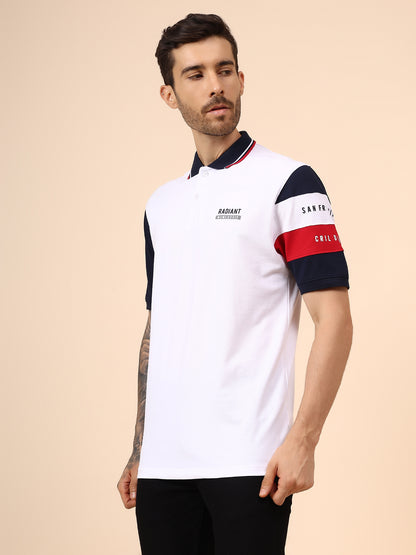 T-Shirt for Men | Breathable & Soft with Color Fastness Regular Fit Polo Neck Cotton Blend Fabric Colour Block Pattern