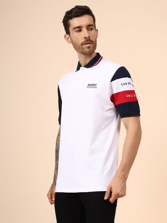 T-Shirt for Men | Breathable & Soft with Color Fastness Regular Fit Polo Neck Cotton Blend Fabric Colour Block Pattern