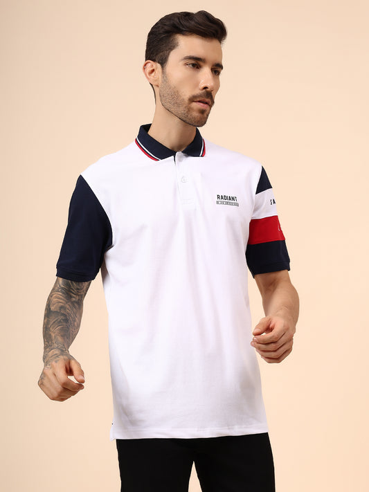 T-Shirt for Men | Breathable & Soft with Color Fastness Regular Fit Polo Neck Cotton Blend Fabric Colour Block Pattern