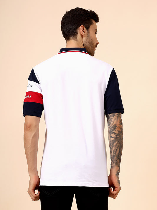T-Shirt for Men | Breathable & Soft with Color Fastness Regular Fit Polo Neck Cotton Blend Fabric Colour Block Pattern