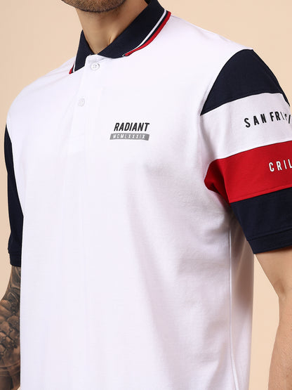 T-Shirt for Men | Breathable & Soft with Color Fastness Regular Fit Polo Neck Cotton Blend Fabric Colour Block Pattern