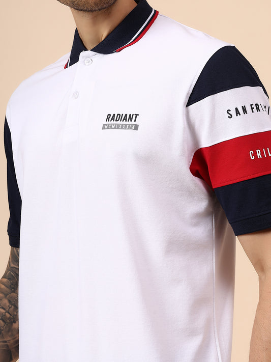 T-Shirt for Men | Breathable & Soft with Color Fastness Regular Fit Polo Neck Cotton Blend Fabric Colour Block Pattern