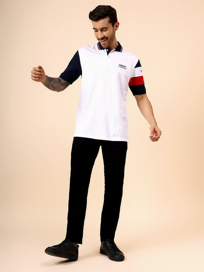 T-Shirt for Men | Breathable & Soft with Color Fastness Regular Fit Polo Neck Cotton Blend Fabric Colour Block Pattern
