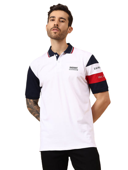 T-Shirt for Men | Breathable & Soft with Color Fastness Regular Fit Polo Neck Cotton Blend Fabric Colour Block Pattern