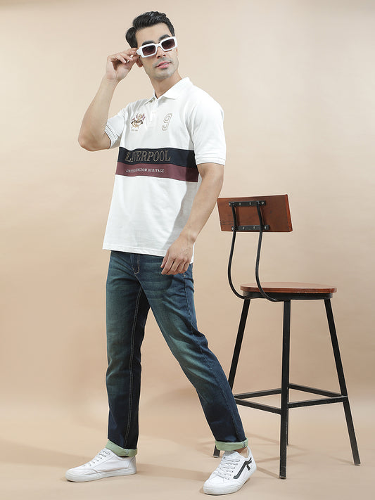 T-Shirt for Men | Breathable & Soft with Color Fastness Regular Fit Polo Neck Poly Cotton Fabric Colourblocked Pattern