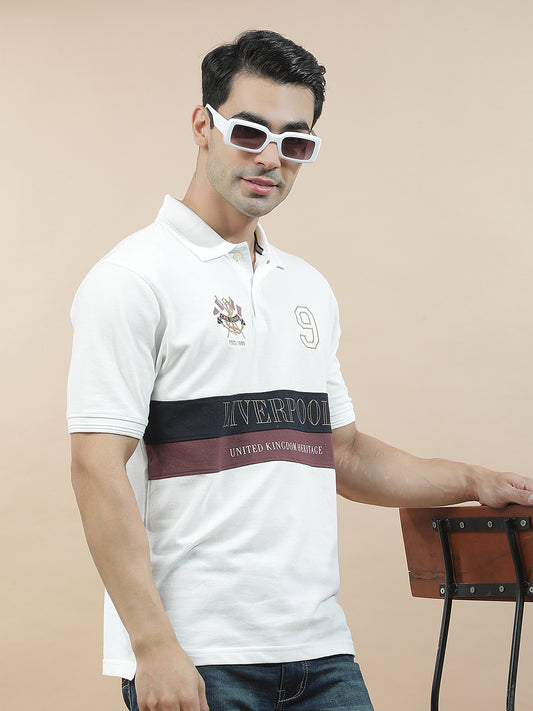 T-Shirt for Men | Breathable & Soft with Color Fastness Regular Fit Polo Neck Poly Cotton Fabric Colourblocked Pattern
