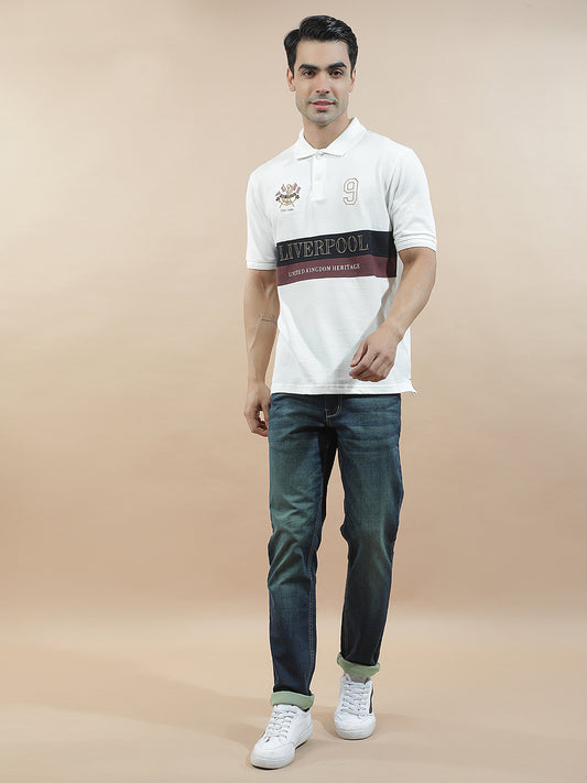 T-Shirt for Men | Breathable & Soft with Color Fastness Regular Fit Polo Neck Poly Cotton Fabric Colourblocked Pattern