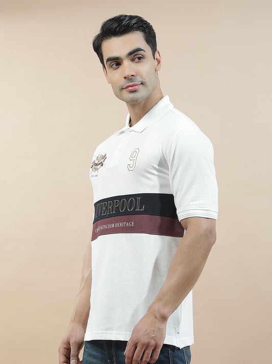 T-Shirt for Men | Breathable & Soft with Color Fastness Regular Fit Polo Neck Poly Cotton Fabric Colourblocked Pattern