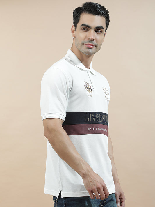 T-Shirt for Men | Breathable & Soft with Color Fastness Regular Fit Polo Neck Poly Cotton Fabric Colourblocked Pattern