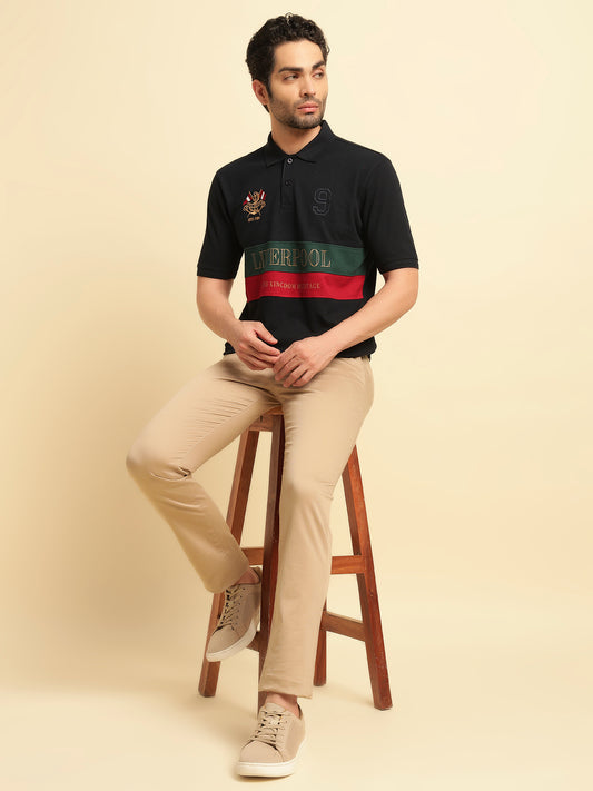 T-Shirt for Men | Breathable & Soft with Color Fastness Regular Fit Polo Neck Poly Cotton Fabric Printed Pattern