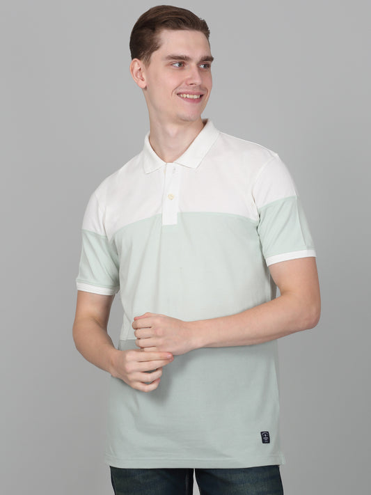 T-Shirt for Men | Breathable & Soft with Color Fastness Regular Fit Polo Neck Poly Cotton Fabric Colour Block Pattern