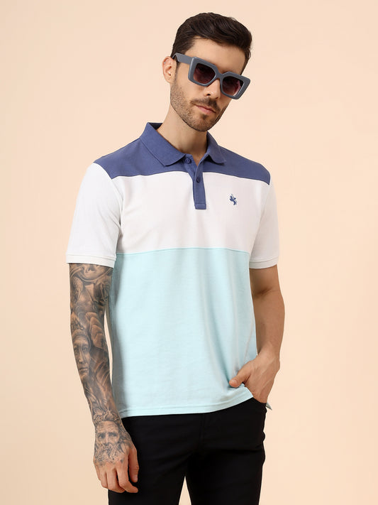 T-Shirt for Men | Breathable & Soft with Color Fastness Regular Fit Polo Neck Poly Cotton Fabric Colour Block Pattern