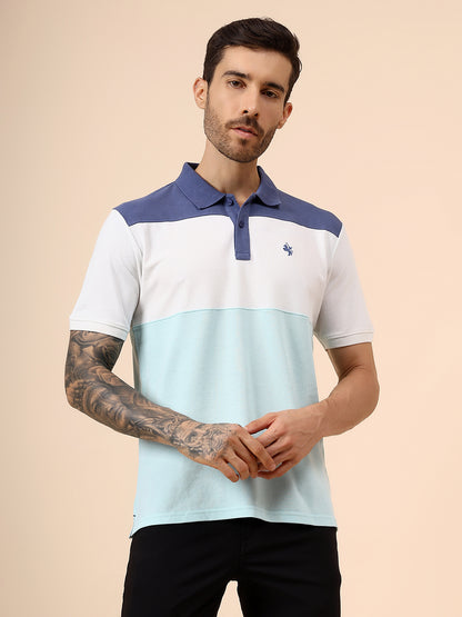T-Shirt for Men | Breathable & Soft with Color Fastness Regular Fit Polo Neck Poly Cotton Fabric Colour Block Pattern