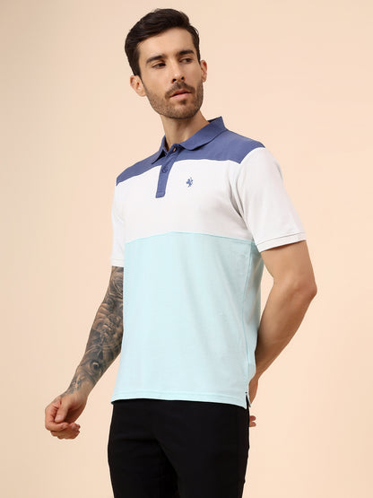 T-Shirt for Men | Breathable & Soft with Color Fastness Regular Fit Polo Neck Poly Cotton Fabric Colour Block Pattern