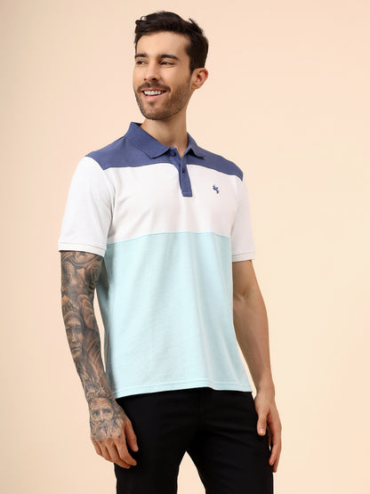 T-Shirt for Men | Breathable & Soft with Color Fastness Regular Fit Polo Neck Poly Cotton Fabric Colour Block Pattern