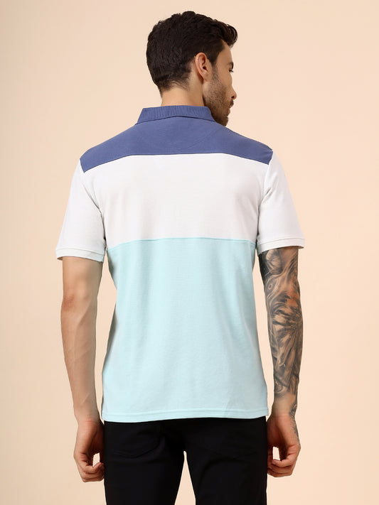 T-Shirt for Men | Breathable & Soft with Color Fastness Regular Fit Polo Neck Poly Cotton Fabric Colour Block Pattern