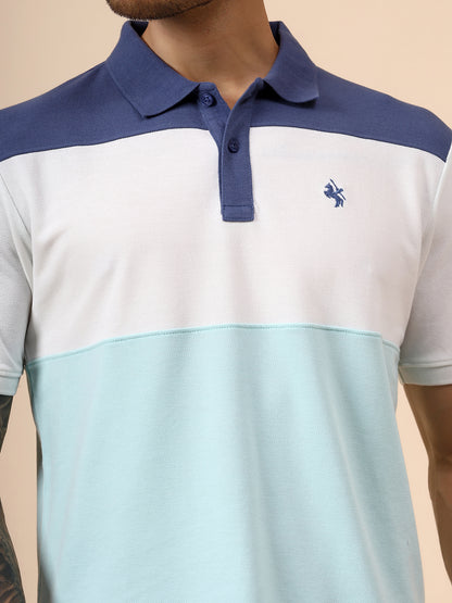 T-Shirt for Men | Breathable & Soft with Color Fastness Regular Fit Polo Neck Poly Cotton Fabric Colour Block Pattern
