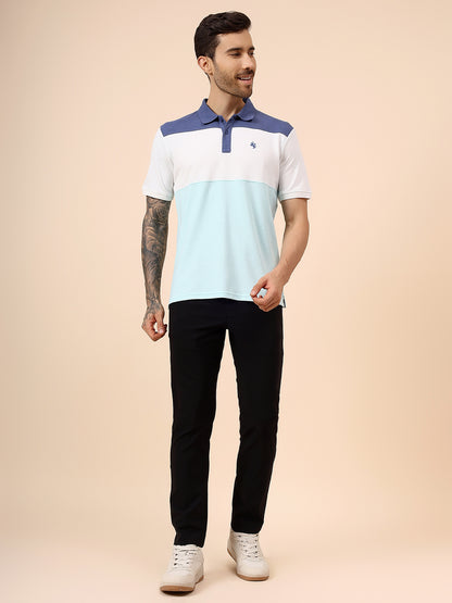 T-Shirt for Men | Breathable & Soft with Color Fastness Regular Fit Polo Neck Poly Cotton Fabric Colour Block Pattern