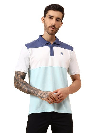 T-Shirt for Men | Breathable & Soft with Color Fastness Regular Fit Polo Neck Poly Cotton Fabric Colour Block Pattern