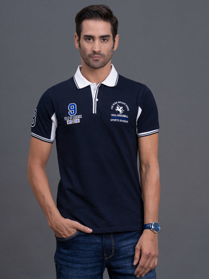 Men's Dark Blue Regular Fit Typography Half Sleeve Casual T-Shirt