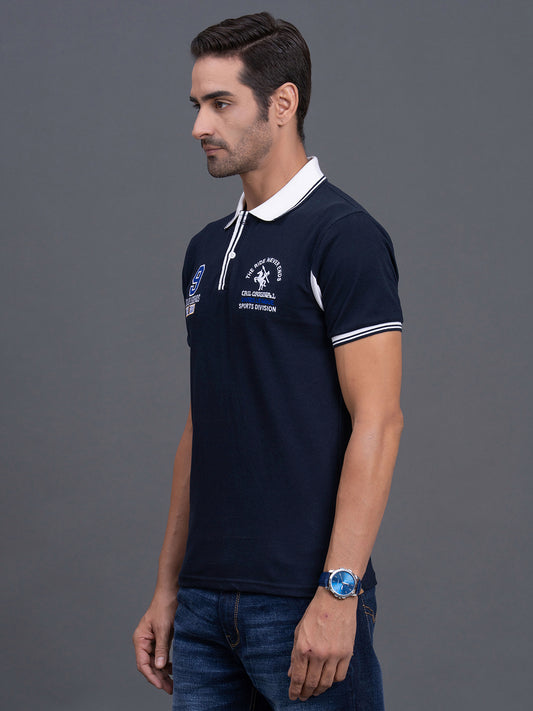 Men's Dark Blue Regular Fit Typography Half Sleeve Casual T-Shirt