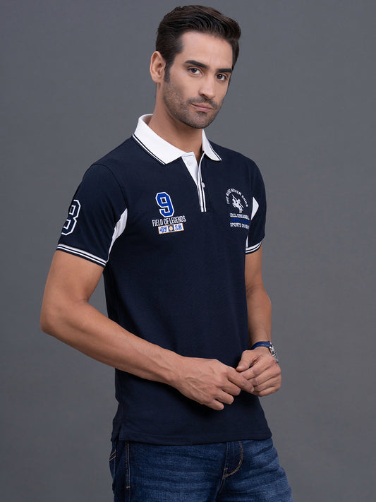 Men's Dark Blue Regular Fit Typography Half Sleeve Casual T-Shirt