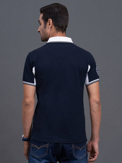 Men's Dark Blue Regular Fit Typography Half Sleeve Casual T-Shirt