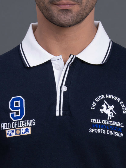 Men's Dark Blue Regular Fit Typography Half Sleeve Casual T-Shirt