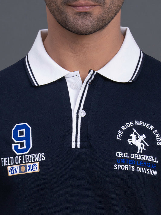 Men's Dark Blue Regular Fit Typography Half Sleeve Casual T-Shirt
