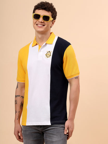 T-Shirt for Men | Breathable & Soft with Color Fastness Regular Fit Polo Neck Poly Cotton Fabric Colour Block Pattern