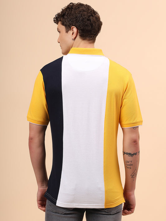 T-Shirt for Men | Breathable & Soft with Color Fastness Regular Fit Polo Neck Poly Cotton Fabric Colour Block Pattern