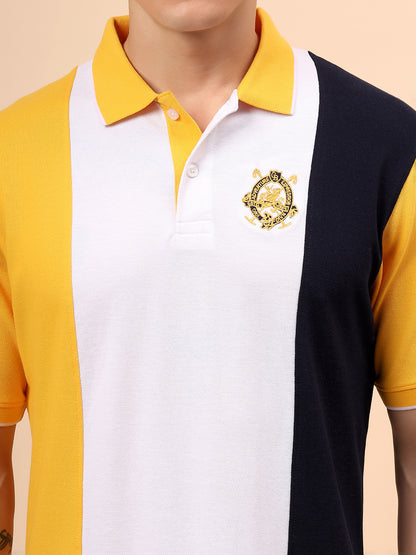 T-Shirt for Men | Breathable & Soft with Color Fastness Regular Fit Polo Neck Poly Cotton Fabric Colour Block Pattern