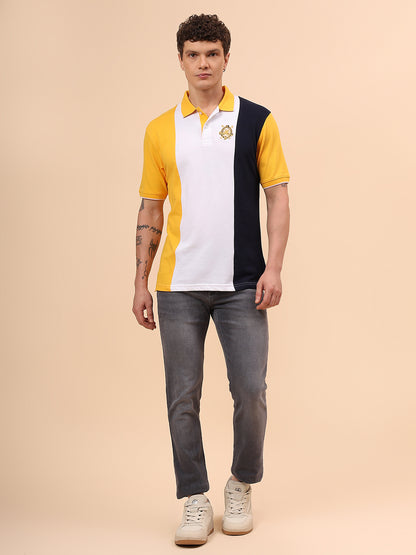T-Shirt for Men | Breathable & Soft with Color Fastness Regular Fit Polo Neck Poly Cotton Fabric Colour Block Pattern