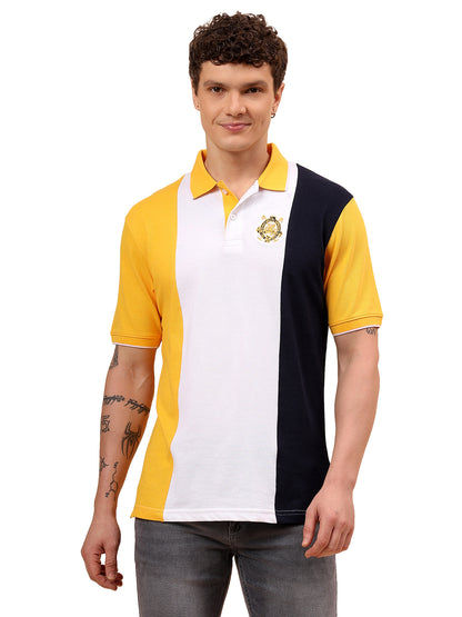 T-Shirt for Men | Breathable & Soft with Color Fastness Regular Fit Polo Neck Poly Cotton Fabric Colour Block Pattern