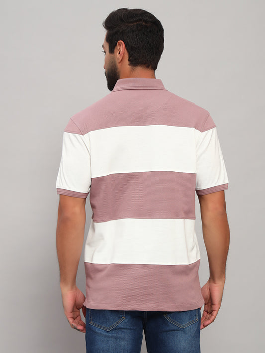 T-Shirt for Men | Breathable & Soft with Color Fastness Regular Fit Polo Neck Poly Cotton Fabric Self Design Pattern