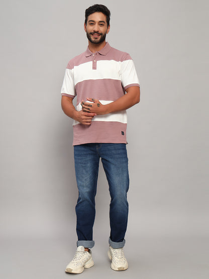 T-Shirt for Men | Breathable & Soft with Color Fastness Regular Fit Polo Neck Poly Cotton Fabric Self Design Pattern