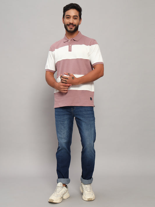 T-Shirt for Men | Breathable & Soft with Color Fastness Regular Fit Polo Neck Poly Cotton Fabric Self Design Pattern