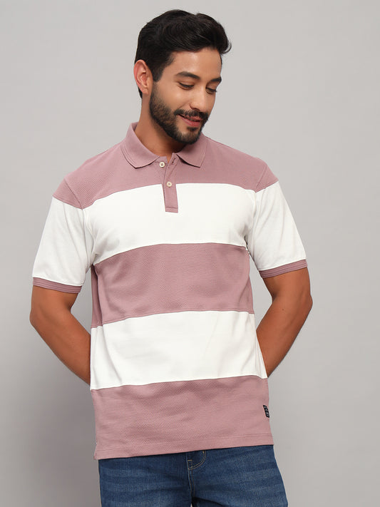 T-Shirt for Men | Breathable & Soft with Color Fastness Regular Fit Polo Neck Poly Cotton Fabric Self Design Pattern