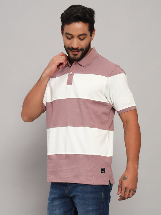 T-Shirt for Men | Breathable & Soft with Color Fastness Regular Fit Polo Neck Poly Cotton Fabric Self Design Pattern