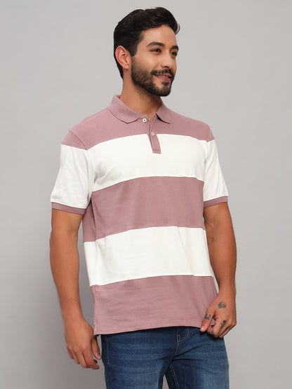 T-Shirt for Men | Breathable & Soft with Color Fastness Regular Fit Polo Neck Poly Cotton Fabric Self Design Pattern